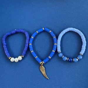 Blue Beaded Bracelet Set with Wing Charm Set of 3